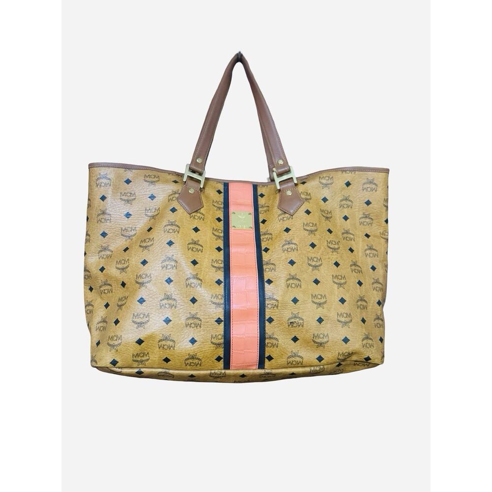MCM Visetos Monogram Large Tote & Pouch EUC Limited Edition Orange Stripe - Picture 2 of 12